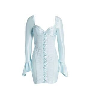 ASOS‎ Womens NEW Blue Cupped Whimsical Fairy Lace Up Long Sleeve Dress Sz US 6